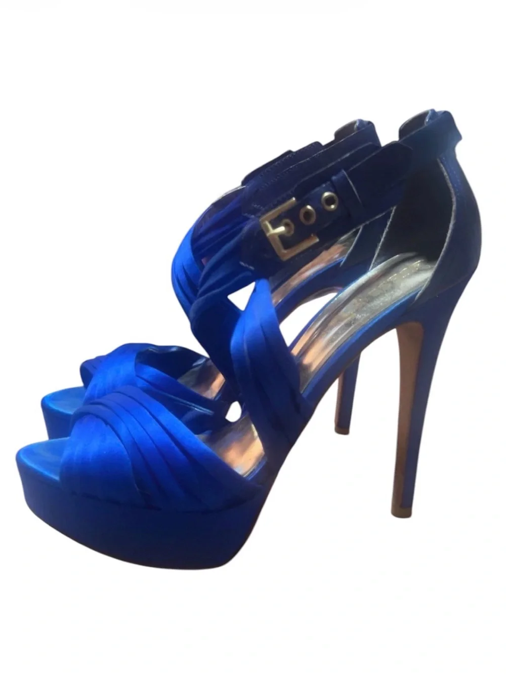 Blue Satin Platform Strappy Heels